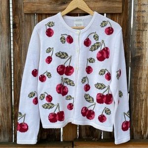 Hand Embroidered Cherry 🍒 Sweater Size M